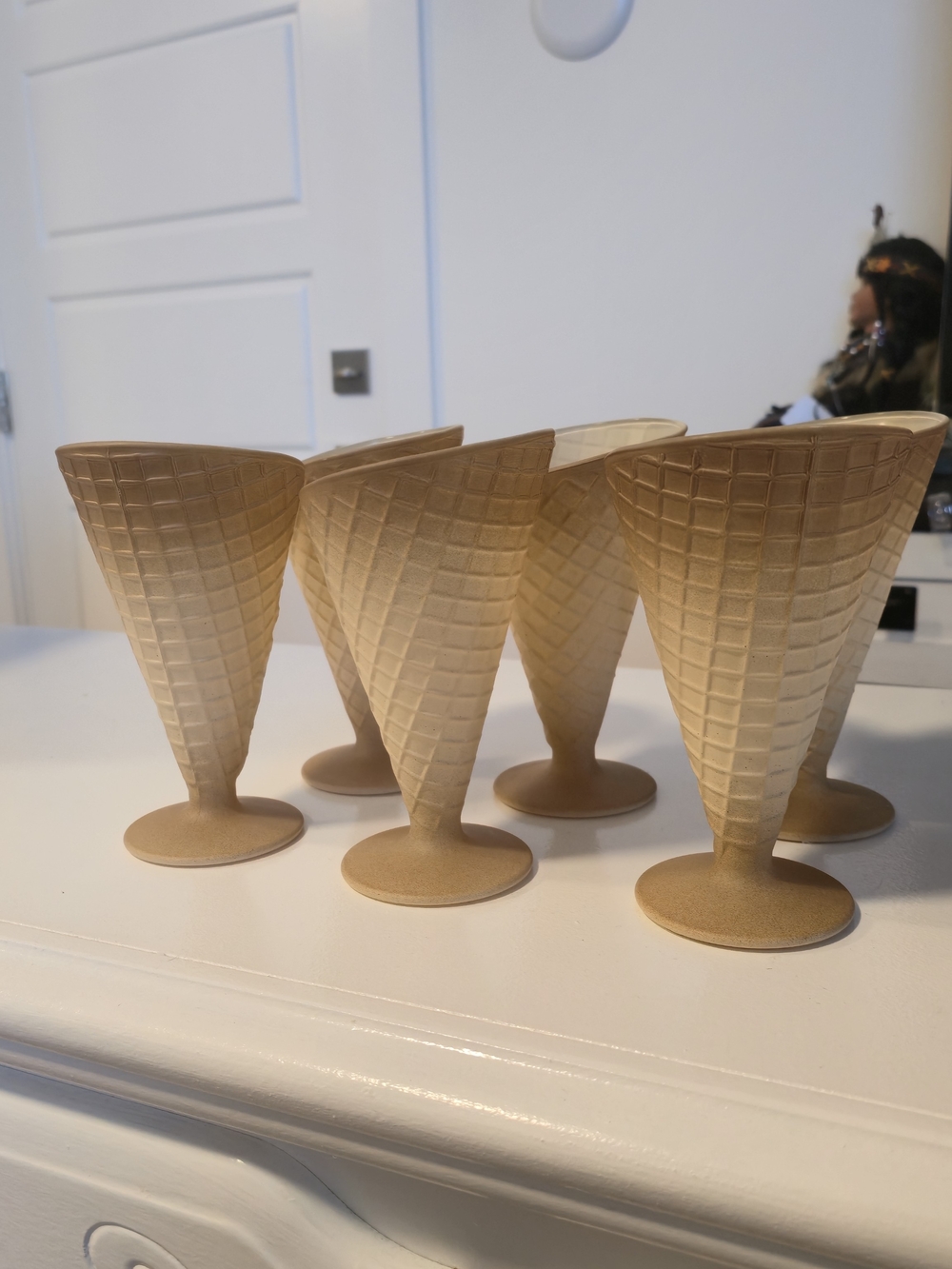 Set of 6 Beige Waffle-Cone Dessert Cups Bormioli Rocco Italy